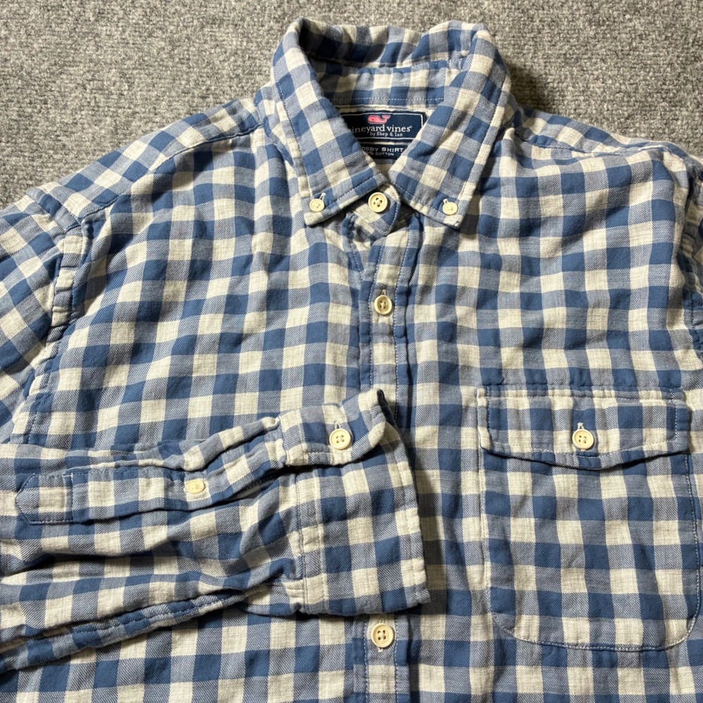 Vineyard Vines Crosby Shirt Mens M Blue White Gingham Button Up Preppy